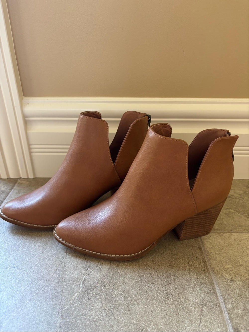 Tan Cutout Ankle Booties
